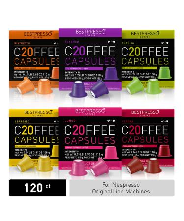 Bestpresso Coffee for Nespresso Original Machine 120 pods Certified Genuine Espresso Variety Pack Pods Compatible with Nespresso Original