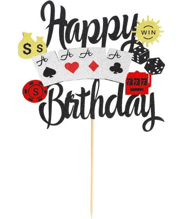 Arthsdite 1Pc Casino Cake Topper Poker Game Chips Player Happy Birthday Cake Pick Decorations for Las Vegas Casino Night Theme Birthday Party Supplies - Buy Online on SooperMarket.com