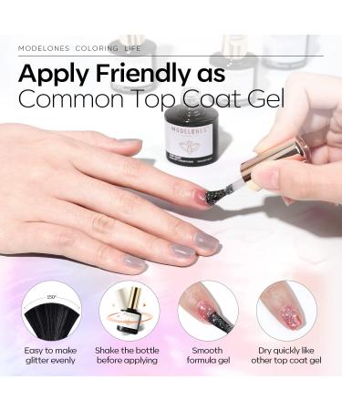 Modelones Glitter Gel Top Coat 10ml Iridescent Silver Mix Glitter Gel Polish No Wipe Top Coat Glossy Sparkly Finish Long Lasting Soak Off Rainbow Shimmer Glitter Gel Nail Polish Nail Art Manicure - Buy Online on SooperMarket.com