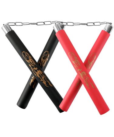 TOPOINT Nunchuck, 2 Pairs Safe Foam Rubber Training Nunchucks/Nunchakus with Steel Chain for Kids & Beginners Practice and Training