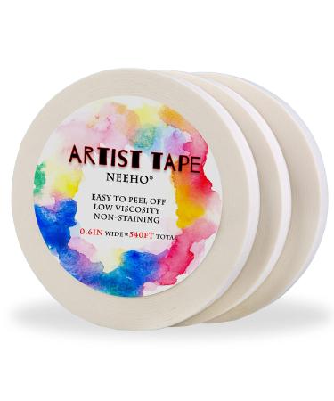 Artist Tape for Drafting Art, Neeho 3 Pack Acid-Free White Masking Tape for Watercolor Painting Canvas Framing, 0.6inch Wide 540FT Long Total