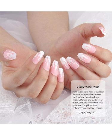 24PCs Flame Coffin Square Acrylic Press-On Nails | Pink Fire Glue-On Fingernails for Women & Girls | DIY Manicure Salon - Buy Online on SooperMarket.com