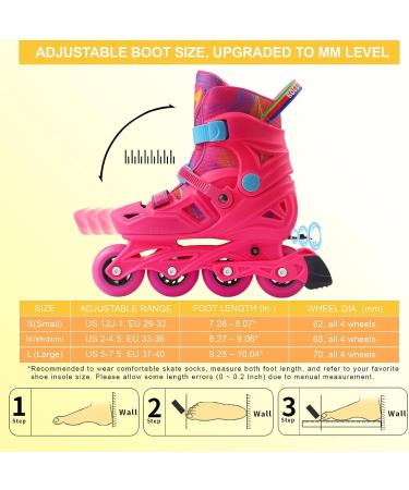 OLYMROLLA Adjustable Inline Skates for Boys Girls Youth - Pink, Medium Unisex Size US 2-4.5 EU 33-36 | Outdoor Roller Blades with PU Wheels and ABEC-7 Bearings - Buy Online on SooperMarket.com