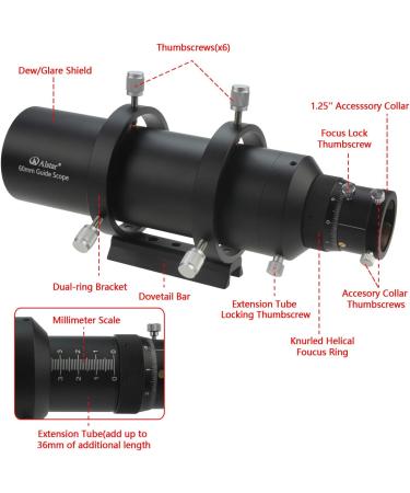 Alstar 60mm Deluxe Finder & Guidescope Kit with 1.25 Double Helical Focuser - Buy Online on SooperMarket.com