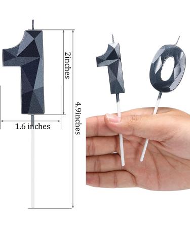 10th Birthday 3D Diamond Number Candle - Black Cake Topper for Family Baking & Theme Party - Buy Online on SooperMarket.com