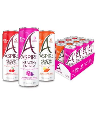 Aspire Aspire Original Variety Pack, Healthy Energy Drink with Low Caffeine, No Sugar, Carbs, and Keto Friendly - Pack Of 12 -  Original Variety Pack