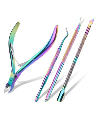 ACWOO Cuticle Nippers 4 in 1 Cuticle Remover Scissors Cutters with Cuticle Pusher Manicure Tools Heavy Duty Stainless Steel Cuticle Clippers Nail Toenail Clippers for Repair Damaged Nails Color Titanium
