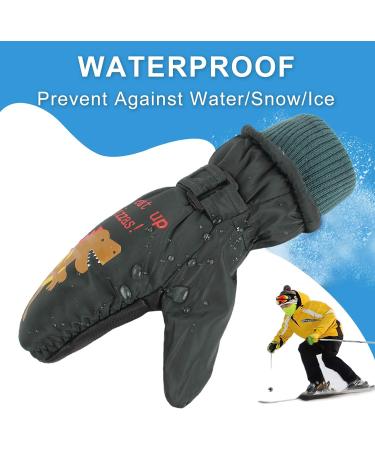 XIAOHAWANG Kids Ski Gloves - Waterproof Dinosaur Mittens for Boys & Girls 2-8 Years - Blackish Green - Buy Online on SooperMarket.com