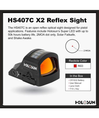 Holosun HS407C-X2 Classic Open Reflex Red Dot Sight 2 MOA - Black - Buy Online on SooperMarket.com
