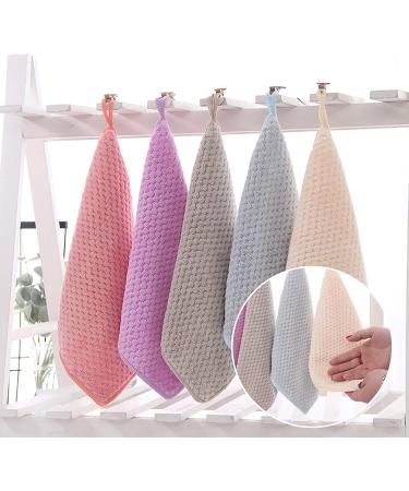Onlup Hanging Hand Towels Set - Super Absorbent Small Towels for Kitchen & Bathroom - Set of 5 (Beige, Pink, Purple, Gray, Blue) - Buy Online on SooperMarket.com