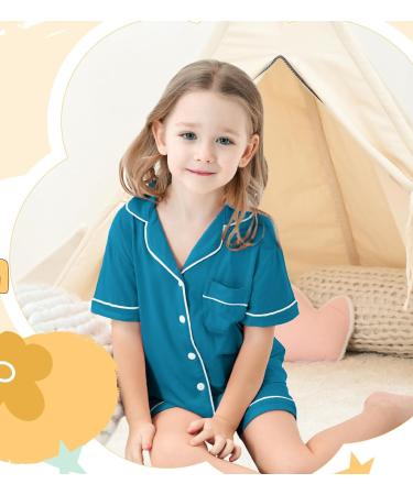SWOMOG Unisex Kids Modal Pyjamas Set | Short Sleeve Button-Down PJs | 6-7 Years Turquoise - Buy Online on SooperMarket.com