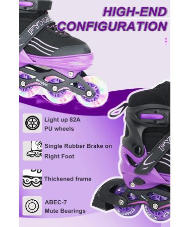 Adjustable Kids Inline Skates | Purple&Black Roller Blades | Light-Up Wheels | Beginner Outdoor & Indoor Skates for Boys & Girls | Medium-Big Kid Size - Buy Online on SooperMarket.com