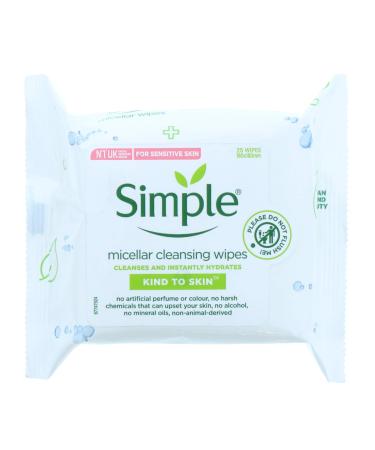 Simple Kind to Skin Micellar Remove Waterproof Make-up Cleansing Wipes for Sensitive Skin 25 Wipes