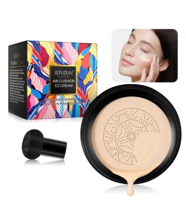NUEDSFXO Mushroom Head Air Cushion CC Cream  Moisturizing Concealer BB Cream  Long Lasting Brighten Matte Makeup Base with Mushroom Applicator  Even Skin Tone for All Skin Types (Natural Color)