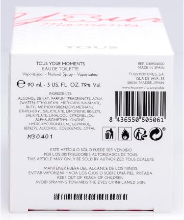 TOUS Your Moments By Tous For Women - 3 Oz Edt Spray 3 oz Multi Fruity 3 Ounce (Pack of 1) - Buy Online on SooperMarket.com