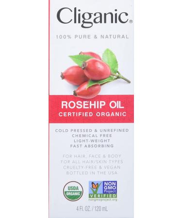 Cliganic Organic Rosehip Oil 4 fl oz - Pure, Cold-Pressed & Natural Skincare - Buy Online on SooperMarket.com