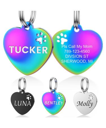 Yehanti dog brand with engraving - dog stark personalized with name telephone number and address stainless steel name tag for collar trailer brand with paw for dogs cats and puppies (heart) hollow heart