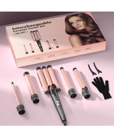 5 in 1 Wand Curling Iron Set - Interchangeable Ceramic Curlers Dual Voltage Hair Waver & Quick Heating Tool - Perfect for International Shipping - Buy Online on SooperMarket.com