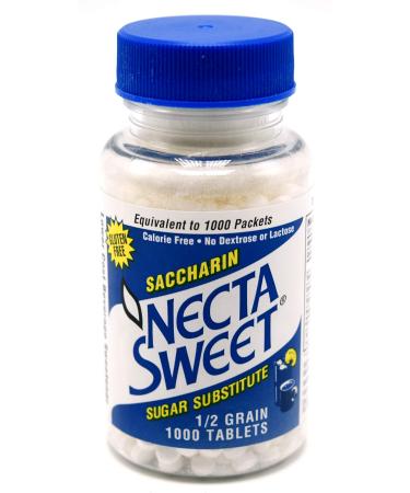Necta Sweet Saccharin Tablets, 1/2 Grain, 1000 Tablet Bottle (Pack of 2)