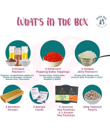 MBTK - 8 (Boba Bar London | Warm Moments Milk Bubble Tea Kit | 8 Milk Tea Flavours | 8 Boba & Jelly Toppings | Tapioca Pearls | 8 Bamboo Straws | 8 Tea Bags | 2 Recipe Cards ) - Buy Online on SooperMarket.com