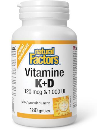 Natural Factors Vitamin K2+D3 120mcg & 1000iu 180 softgels MK-7 From Natto Beans Help build and maintain bone health - Buy Online on SooperMarket.com