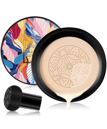 Mushroom Head Air Cushion CC Cream Moisturizing Concealer CC Cream Foundation Long Lasting Brighten Makeup Base with Mushroom Applicator Even Skin Tone for All Skin Types (Ivory)