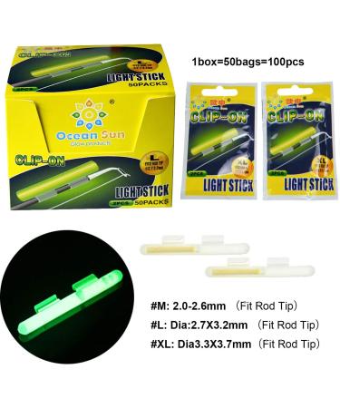 THKFISH Fishing Glow Sticks 100pcs (50bags) - Green Fluorescent Night Fishing Lights for Rod Tip, Floats, and Safety - Sizes M, L, XL - 2.7X3.2mm - Buy Online on SooperMarket.com