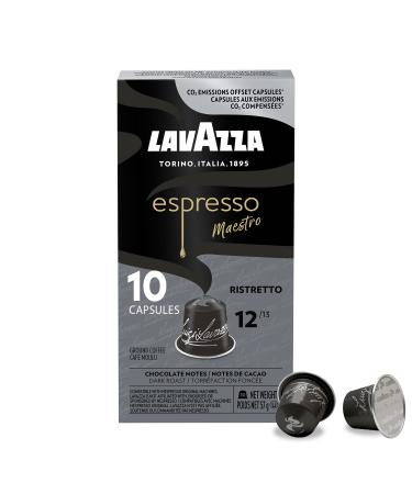 Lavazza Espresso Maestro Ristretto Dark Roast Coffee Capsules Compatible with Nespresso Original Machines Intense and Full-bodied notes of chocolate and caramel (100 pack) Maestro Ristretto 10 count (Pack of 10)