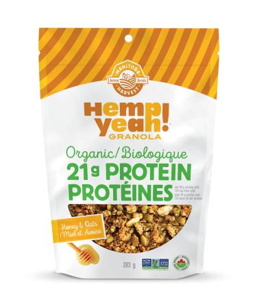 Manitoba Harvest Hemp Yeah! Granola Honey & Oats 283 g with 21 g of Protein 5 g Omegas 3 g of Fibre and 10 g Sugar Per Serving Organic Non-GMO Packaging May Vary 1 Pack Honey & Oats
