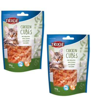 Trixie Premio Chicken Cubes |Double pack |2 x 50g |Delicious cat snack for in between |High chicken meat content of 73 % |Free of additives and sugar |Without grain