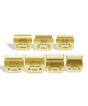 10/30/40/7FC/4FC/3FC Ceramic dog clads compatible with Moser 45-50/Heiniger/Andis/Easter A5/choice KM10 series 7 Series Pack Gold 10+30+7fC+5fC+4FC+3FC