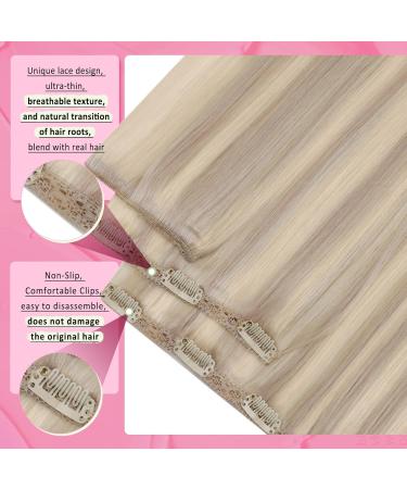 Youngsee Clip-In Extensions 45cm Real Hair - Ash Blond & Platinum Highlights | 120g Full-Head 7PCs - Buy Online on SooperMarket.com