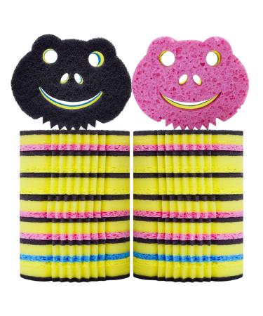 SmilePowo 12 Pack Frog Dual-Sided Multi-Functional Premium Cleaning Sponges Scrub Sponges Dishwashing Sponge for Heavy Duty Scouring Pads Kitchen Furniture Dish Bathroom Bulk Sponges