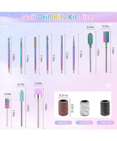 Heemeei 10Pcs Tungsten Carbide Nail Drill Bits Set with 75Pcs Sanding Bands for Acrylic Gel Nails - Professional Manicure Tool for Home Salon - Buy Online on SooperMarket.com