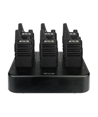 Retevis RT22 Walkie Talkies Rechargeable Hands Free 2 Way Radios Two-Way Radio(6 Pack) with 6 Way Multi Gang Charger with 6 Way Multi Unit Charger