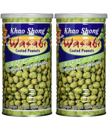 Khao Shong peanuts with Wasabi crisp peanuts in a sharp dough coat medium sharpness crispy snacks for on the go (1 x 350 g can) (pack with 2) 350 g (2 -pack) peanuts with wasabi