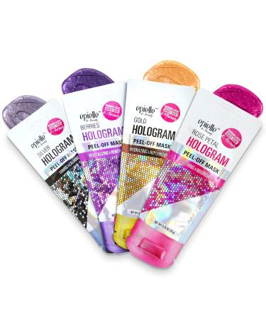 Epielle Hologram Peel Off Face Masks Glitter Peel Off Mask Toning & Calming 8 variety packs (Single-Use Testers) Assorted Hologram 4 Pack