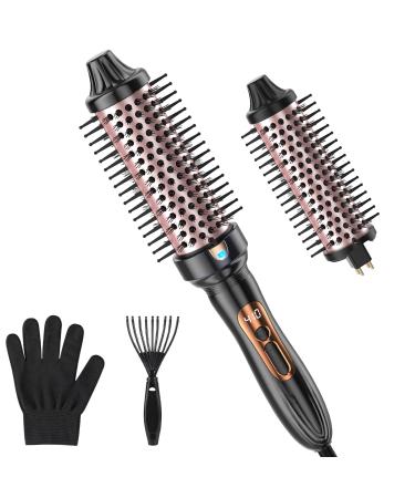 Thermal Brush 2 in 1 Set Ionic Heated Round Curling Brush Create Volume & Smoother Hair Style for Fully Dried Hair Ceramic Fast Heating Curling Iron Brush with Temperature Lock & Auto-Power Off Black