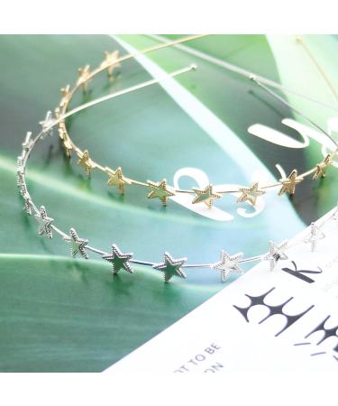 2 Pack Gold & Silver Alloy Star Headbands - Bridal Wedding Hair Accessories for Women and Girls | Elegant Ornaments - Buy Online on SooperMarket.com