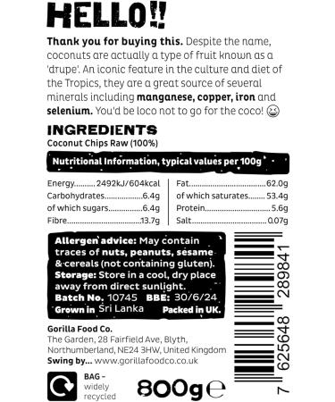 Gorilla Food Co. Coconut Chips Raw - 800g - Buy Online on SooperMarket.com