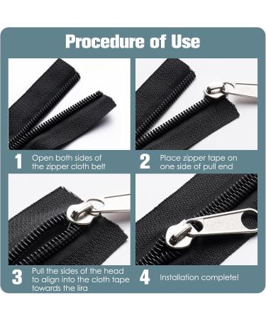 15-Part Zipper Repair Set - Universal Metal Zipper Pulls & Slides for Easy Textile & Luggage Fixes - Black - Buy Online on SooperMarket.com