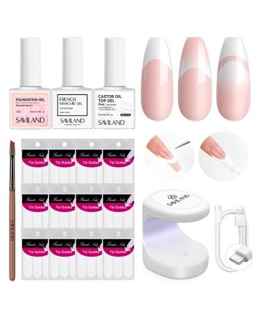 Saviland French Manicure Kit: White French Gel Nail Polish Fast French Tips Guide Stickers Complete French Tip Tool Easy French Nail Brush Home Beginners French Nails 8B-French Manicure Nail Kit2
