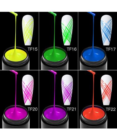 Glow in the Dark Spider Gel Nail Art - 6 Colors Luminous Drawing Gel for DIY Manicure | UV LED Soak Off Elastic Line Painting Gel with Brushes - Buy Online on SooperMarket.com
