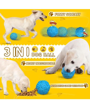 Large Breed Dog Treat Dispensing Toy | Nearly Indestructible Chew Toy for Aggressive Chewers | Squeaky Puzzle Ball for Large Dogs | Natural Rubber IQ Toy - Blue - Buy Online on SooperMarket.com