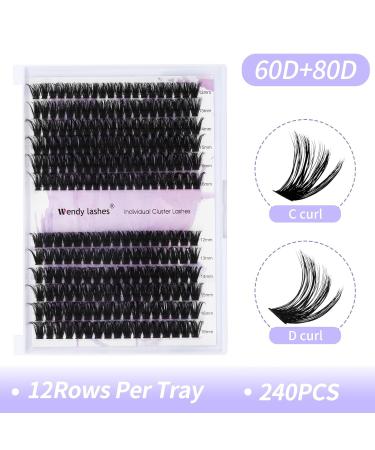 Premium 240 PCs Individual Eyelashes - D Curl Mix 12-16mm DIY Cluster Eyelash Extensions - 60p+80p Kits for At-Home Use - Buy Online on SooperMarket.com