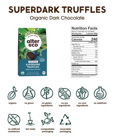 Alter Eco SuperDark Chocolate Truffles | Pure Dark Cocoa | Fair Trade, Organic, Non-GMO, Gluten Free | 40 Count - Buy Online on SooperMarket.com