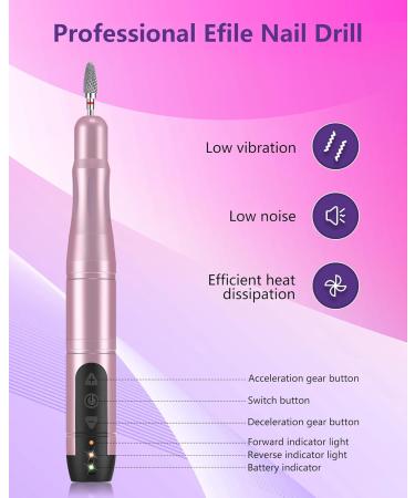 Buy SENMO Cordless Electric Nail Drill - Professional Rechargeable Nail File for Acrylic & Gel Nails - Portable Efile Nail Kit for Home Salon - Pink - Buy Online on SooperMarket.com