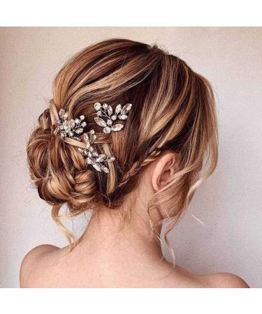 Prosy Bridal Wedding Hair Pins Silver Bridal Crystal Hair Clips Rhinestone Headpieces for Women and Girls (3 Pack)