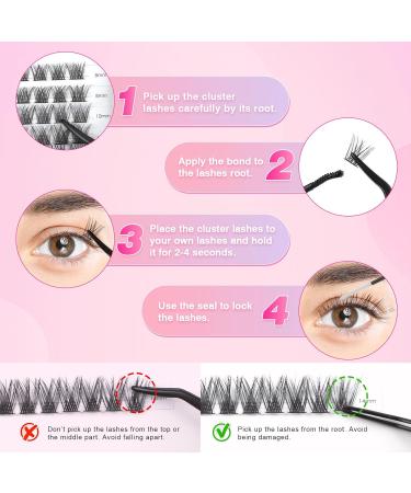 Glowing Win DIY Cluster Eyelash Extensions Set - 144 PCs Natural Individual Lashes 8-16mm with Bond Sea and Tweezers - Buy Online on SooperMarket.com