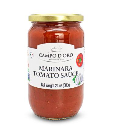 Marinara Tomato Sauce, Glass Jar 24oz, Italian Pasta Sauce, Ready Meal, Made with garlic and herbs, Made in Italy, Campo D'Oro